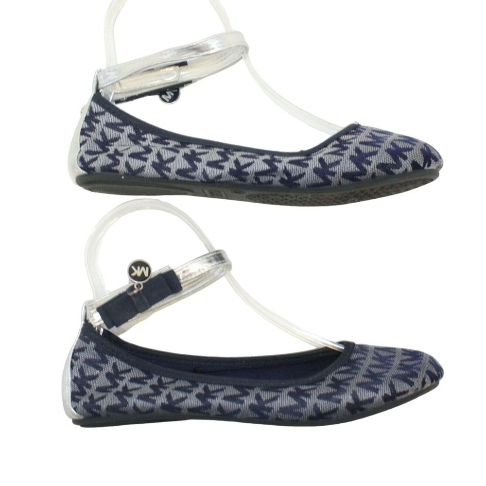 Michael Kors Fairleys Girls Sz 3 Silver Blue Logo Ankle Strap Ballet Flats Shoes - Picture 7 of 12